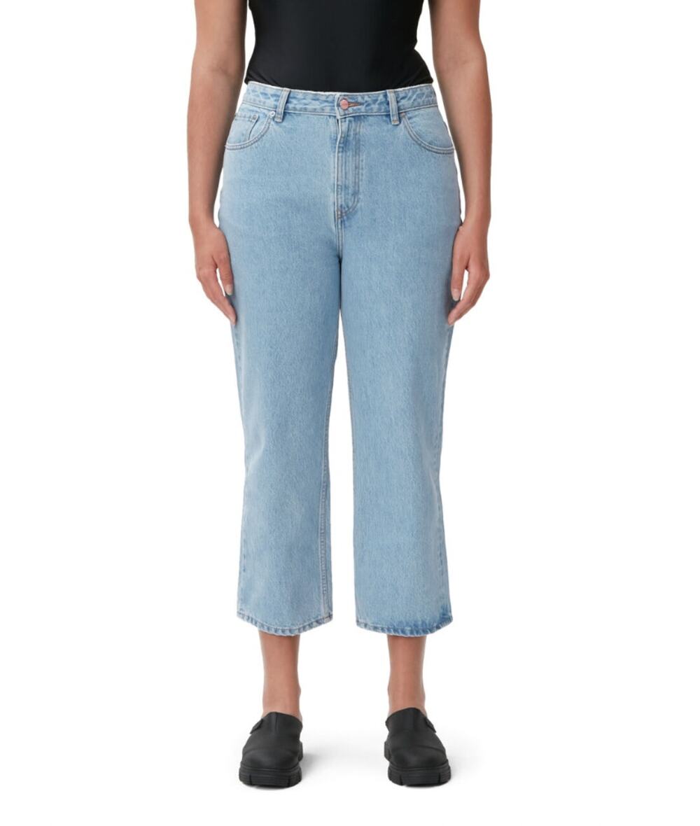 GANNI Womens Misy Cropped Jeans 32 US 14 Light Blue Rigid Denim High Rise NWOT